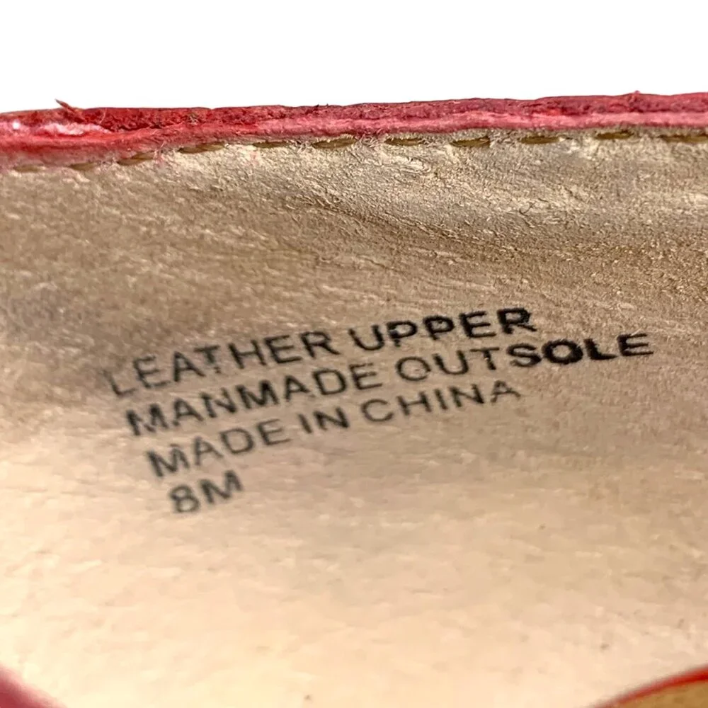 Saks Fifth Avenue‎ Coral Leather Horse Bit Peep Toe Wedge Pump
